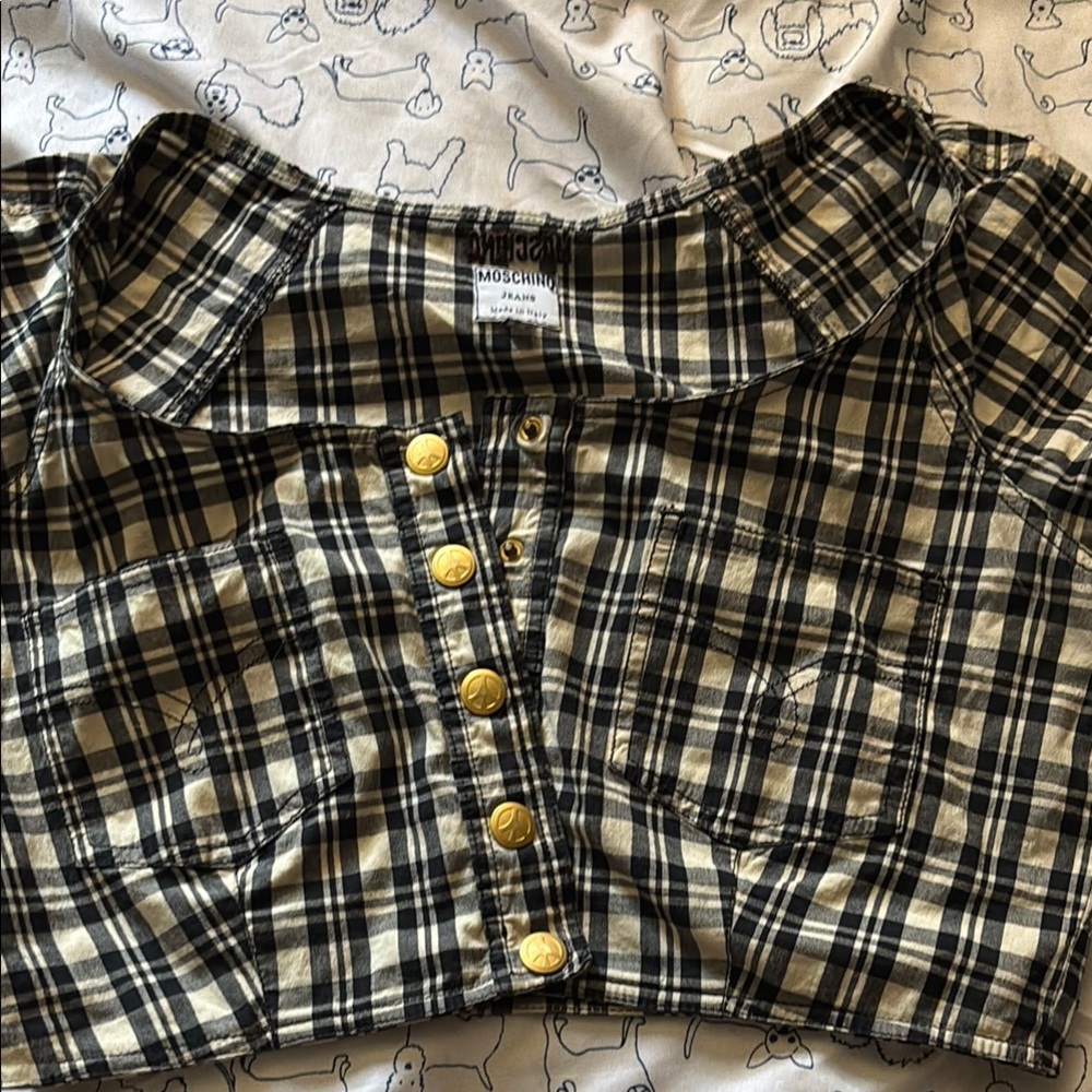 Very rare Moschino Black and Cream Checkered vintage crop